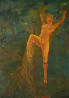 Dusanka Badovinac; Daphne, 2011, Original Painting Oil, 80 x 100 cm. Artwork description: 241    green, painting, art, landscape, portrait    forest, nature, painting, woman  ...