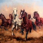 Dusan Vukovic; Hurry Up My Horses, 2012, Original Painting Oil, 50 x 50 cm. Artwork description: 241 animals, horses, nature, love, realism, oil on canvas, original painting, dusanvukovic...