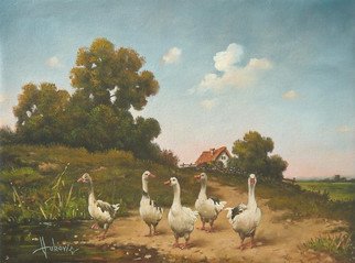 Dusan Vukovic; Geese, 2015, Original Painting Oil, 40 x 30 cm. Artwork description: 241 This is poetic realism. . .  ...