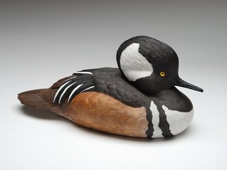 Debra Zelenak; Hooded Merganser Drake, 2002, Original Sculpture Wood,   inches. Artwork description: 241   duck, decoy, wildfowl, duck decoy, decorative decoy, woodcarving  ...
