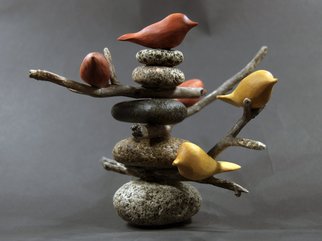 Debra Zelenak; Lofty Guidance, 2009, Original Sculpture Mixed, 9 x 6 inches. Artwork description: 241   bird, birds, stylized, sculpture, stone, nature, cairn, sticks, stacked rocks, rocks, stacked stones     ...