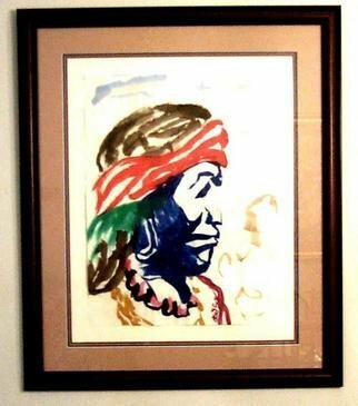 Jack Earley, 'Apache', 1990, original Painting Other, 30 x 36  x 1 inches. Artwork description: 2307 This expressive portrait is painted in sumi- e ink on hand- made rice paper, with triple acid- free matting and a rich mahogany frame with uv conservation glass....