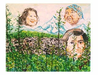 Jack Earley; Three Sisters, 2014, Original Painting Other, 20 x 16 inches. Artwork description: 241  This ink and watercolor painting depicts scenes from Oregons Wilderness Area of that name and an image of three Native American women from that region.  Paper on strecher bars, it is preserved with high quality soluvar varnish. ...