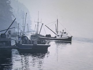 Ralph Eastland; Boats Unloading, 2013, Original Painting Acrylic, 50 x 40 cm. Artwork description: 241  A marinescape acrylic painting of seineboats unloading salmon at a cannery on the west coast of Canada. ...