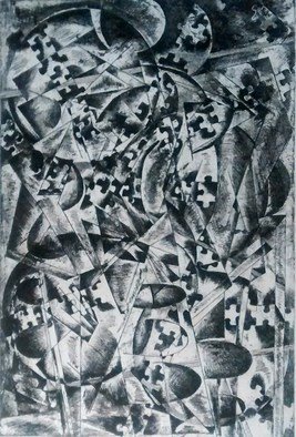 Edelweiss Calcagno; Illusion, 2015, Original Printmaking Etching, 15.5 x 22.5 inches. Artwork description: 241  Cubist ...