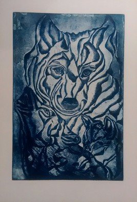 Edelweiss Calcagno; The Guardians, 2014, Original Printmaking Etching, 14.5 x 22.5 inches. Artwork description: 241  Animal, wolf, transparency, etching, print unique...