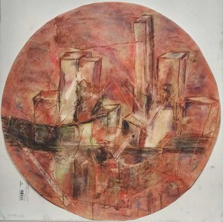Edelweiss Calcagno; Torrid Times In The City, 2015, Original Mixed Media, 19.5 x 19.5 inches. Artwork description: 241 Music, abstract, cubist, landscape, transparency, water, reflection, city, original, unique, mixed media, Collage and Pastels on paper. ...