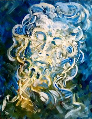 Edelweiss Calcagno; Zeus 1, 2014, Original Painting Acrylic, 30 x 24 inches. Artwork description: 241  classical mythology, paintings, fine art, expressionist, figurative monochromatic, blue ...