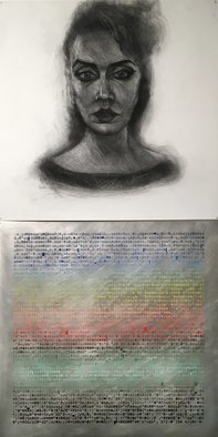 Edem Elesh; Nexxxus 1, 2020, Original Mixed Media, 24 x 48 inches. Artwork description: 241 A charcoal drawing interpreted by digital printer.  The code appeared instead of a reproduction of the protrait.  Digital DNA, digital creative process, countered with human physical touch. ...