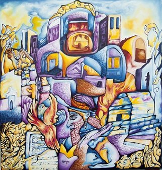 Ehteram Taghavi; Monument, 2015, Original Painting Oil, 50 x 50 cm. Artwork description: 241  An artistic expression of old Iranian heritage like Yazd city architecture and Persepolis in Shiraz. ...