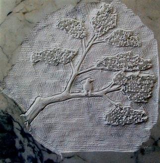 Andrew Wielawski; Tree With Bird, 2008, Original Sculpture Stone, 12 x 12 inches. Artwork description: 241  Passing the time until a block for a large sculpture came to Mexico, I carved this tree on a tile I found lying around the workshop. ...