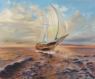 Elena Mardashova; Sunset Boat, 2022, Original Painting Oil, 60 x 50 cm. Artwork description: 241 Original oil painting  Sunset boat ,on canvas 50 x 60 cm,2022...