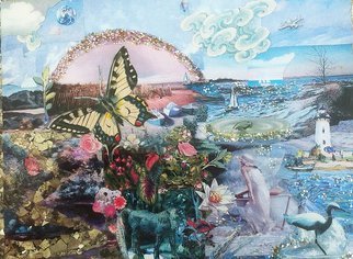 Elena Mary Siff; Island Dream, 2013, Original Collage, 8 x 11 inches. Artwork description: 241   collage with surreal vision of beach scene       ...