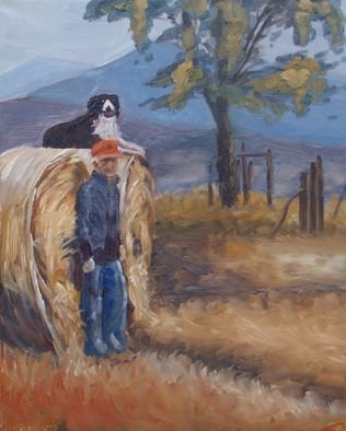 Elena Sokolova; Tuscany Morning, 2014, Original Painting Oil, 40 x 50 cm. Artwork description: 241  Landscape with a man and a dog ...