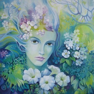 Elena Oleniuc; Spring, 2010, Original Painting Oil, 50 x 50 cm. Artwork description: 241  painting, oil, canvas, art, nature, flowers, petunias, portrait, people, green, blue,     ...