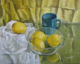 Elena Oleniuc; Yellow, 2009, Original Painting Oil, 50 x 40 cm. Artwork description: 241  art, painting, still life, lemons, bowl, green, yellow, canvas, oil  ...
