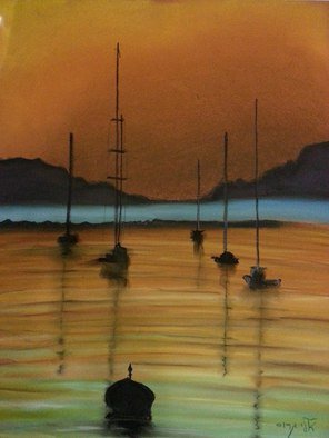 Eli Gross; Sunset 2, 2014, Original Pastel, 50 x 70 cm. Artwork description: 241 Solar lights the sea High quality scan printed on Canvas - only 1200USD...