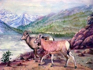 Ellen E Hinson; WILD SHEEP OF THE ROCKY M..., 2007, Original Watercolor, 9 x 7 inches. Artwork description: 241 This is an original watercolor painting of wild sheep that are found near Pikes Peak in Colorado. ...