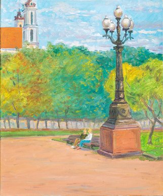 Enkhbaatar Tudev; Luksio Square, 2012, Original Painting Oil, 50 x 60 cm. Artwork description: 241                               painting from art projectPAINTING TOUR AROUND THE WORLD- LITHUANIA                              ...
