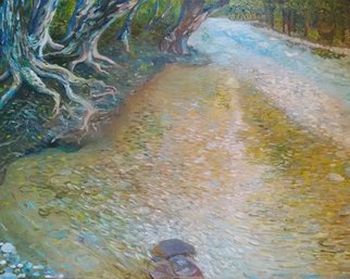 Eduardo Poblador; At Rivers Bak, 2016, Original Painting Oil, 50 x 40 cm. Artwork description: 241  river, flow, flowing, nature, landscape, forest, trees, colour, water, impressionism. ...