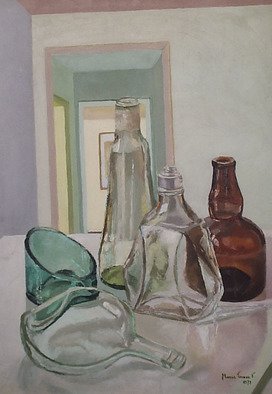 Maria Teresa Fernandes; M Zelia Collection, 1973, Original Painting Oil, 20 x 28 inches. Artwork description: 241  not happy with one difficulty the artistuses several bottles to increase skillsneedes for the work   glass against a clear background is a big challenge to any painter                            ...