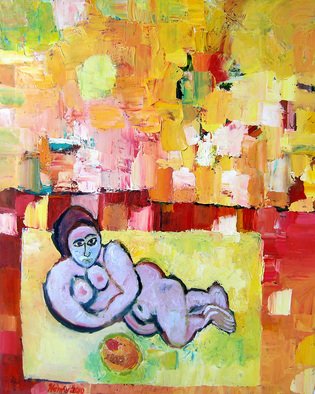 Eric Henty; Nude Woman Eating Fruit U..., 2010, Original Painting Oil, 24 x 30 inches. Artwork description: 241 Colorful, thickly painted, textured, evocative, a conversation piece    ...