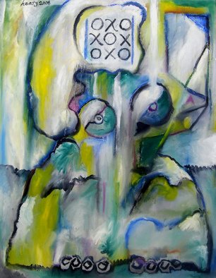 Eric Henty; Woman With Mirror, 2008, Original Painting Oil, 30 x 40 inches. Artwork description: 241  This is a painting of a mysterious woman with a number mask contemplating her image in a mirror.      ...