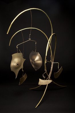 Eric Jacobson; Brass Mobile V, 2011, Original Sculpture Other, 19 x 35 inches. Artwork description: 241      This organic sculpture is made of brass tubing, has a mobile, creates clanging sounds when the elements hit one another, and could be part of a small water feature.                 ...