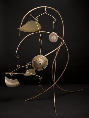 Eric Jacobson; Brassmobile IV, 2011, Original Sculpture Other, 14 x 30 inches. Artwork description: 241     This organic sculpture is made of brass tubing, has a mobile, creates sound when the elements hit one another, and could be part of a small water feature.                ...