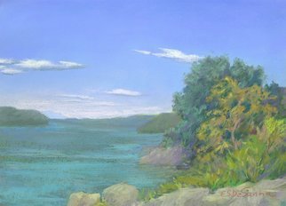 E S Desanna; Upriver, 2009, Original Pastel, 12.5 x 9 inches. Artwork description: 241 18x14 simple frame with off- white mat. A georgeous Autumn day on the Hudson River. The few clouds floating in a deep blue sky encouraged me to paint quickly, so as not to lose the few moments of magic. ...