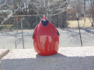 Esta Bain; Red Cardinal, 2017, Original Ceramics Handbuilt, 3 x 5 inches. Artwork description: 241 Hand built ceramic bird...