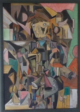 Evangelos Tzavaras; Human Soul, 1999, Original Painting Oil, 70 x 100 cm. Artwork description: 241  How complicated is a human soul? How many layers we have in our soul? In this painting i tried to answer to the above questions and also to paint a human soul. I was inspired by Cubism in order to show the different pieces that a soul ...
