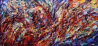 Eugenia Mangra; Echoes Trough Time, 2019, Original Painting Acrylic, 49 x 24 inches. Artwork description: 241 The work of art ECHOES THROUGH TIME is an abstract original composition, created with acrylic on stretched canvas.  The intense chromatic contrasts are based on the presence of different shades of intense colors violet, red, orange, blue, green and yellow.  The heavy dripping goes across the painting ...
