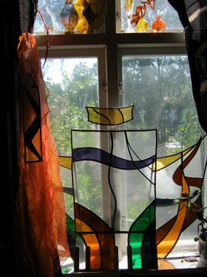 Eva Fidjeland; Vibrations, 2011, Original Glass, 9 x 12 inches. Artwork description: 241  glass, colored glass, leaded glass, Eva Fidjeland, glass artist, Sweden, Orrefors,  ...