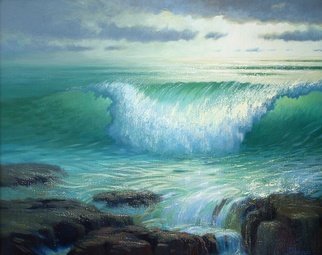 Eve Thompson; CRASHING WAVE, 2015, Original Painting Oil, 30 x 24 inches. Artwork description: 241 With the dark brown oak wood frame on it, it measures about 36 x 30. I was trying to capture the sunlight and sparkle of the crashing waves in this piece. ...