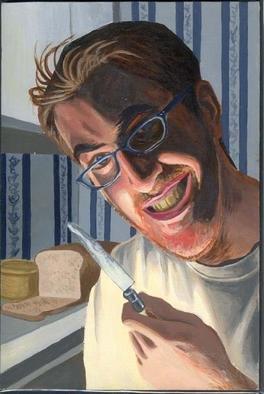 Eve Burkhead; Evil Greg, 2003, Original Illustration, 6 x 9 inches. Artwork description: 241 This is Greg. Greg has a knife. Will he use it to slice the bread in the background? We may only hope so. ...