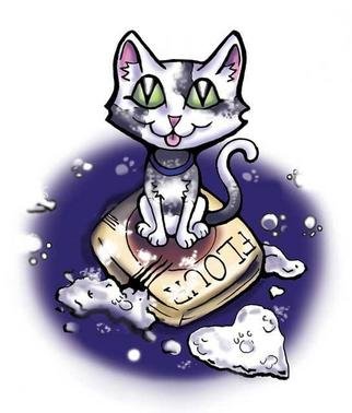 Eve Burkhead; Kitten, 2006, Original Illustration, 6 x 8 inches. Artwork description: 241 My cat actually did this, getting flour all over the entire townhouse. I' m convinced that she did it out of love. ...