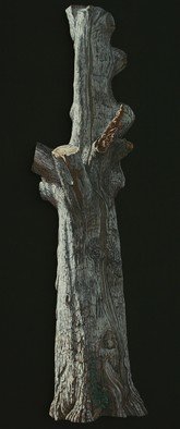 Stephen Fessler; Arboreal Memorial, 2010, Original Painting Oil, 22 x 87.5 inches. Artwork description: 241       This painting on canvas is not rectangular, but has been cut to the shape of this old oak tree trunk. The dimensions are those of an imaginary rectangle which would enclose the entire image, and the stretcher is constructed so that the image seems to float two ...