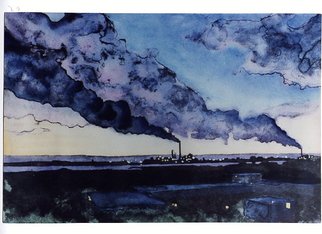 Bob Filbey; Smokestacks, 1989, Original Printmaking Lithography, 22 x 15 inches. Artwork description: 241  Also available as a black and white lithograph ( $175) . ...