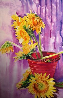 Thinn  Thinn; Sunflowers, 2014, Original Watercolor, 18 x 24 inches. Artwork description: 241 flowers, yellow , purple, red...