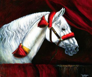 Carol Watroba; Maestoso Lipizzan Waiting, 2002, Original Giclee Reproduction, 24 x 20 inches. Artwork description: 241 Lipizzan Horse Limited Edition of 300 fine art giclee on canvas print using archival inks and clear coat on canvas not stretched or framed. Has about a 1. 5 inch unprinted border on canvas.  Copyright registered and protected. ...