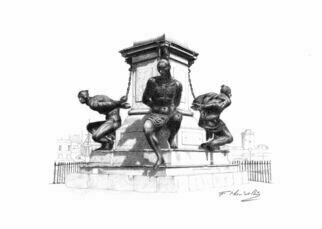 Francesco Marinelli; 4 Moors Statue, 2023, Original Drawing Charcoal, 297 x 210 mm. Artwork description: 241 wonderful statue in Livorno Italy...