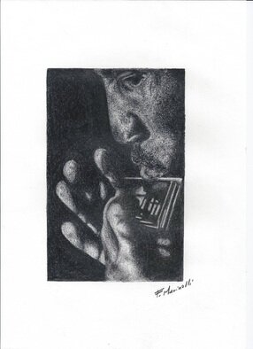 Francesco Marinelli; Blues Harper, 2023, Original Drawing Charcoal, 210 x 297 mm. Artwork description: 241 blues harper...