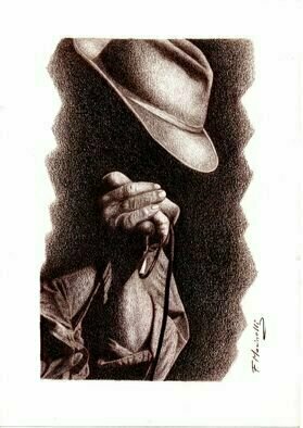 Francesco Marinelli; Bluesman, 2020, Original Drawing Pencil, 21 x 27 cm. Artwork description: 241 Music, feeling, give me a natural inspiration, drawing is made using a brown pencil on the A4 size grain paper...