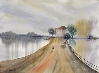 Sandro Frinolli Puzzilli; Homeward, 2019, Original Watercolor, 61 x 46 cm. Artwork description: 241 This work was made with the technique of watercolors on 300 g cotton paper. I wanted to tell the emotion of coming home after a day of work. ...