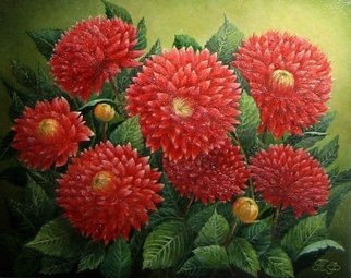 Tatiana Fruleva; Dahlias, 2015, Original Painting Oil, 11.8 x 9.4 inches. Artwork description: 241  Flower in the style of an ideal of realism. Picture imeeet warm, positive energy and provides the therapeutic effect.    ...