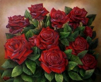 Tatiana Fruleva; Roses, 2015, Original Painting Oil, 11.8 x 9.4 inches. Artwork description: 241   Flower in the style of an ideal of realism. Picture imeeet warm, positive energy and provides the therapeutic effect.    original painting, flowers, roses, summer, garden  ...
