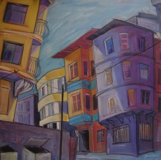 Gamze Olgun; Untitled, 2008, Original Painting Oil, 100 x 100 cm. Artwork description: 241   expressionism, contemporaray art, modern art, cityscape, abstractlandscape, beyodlu, gamze olgun, istanbul, street, color,  ...