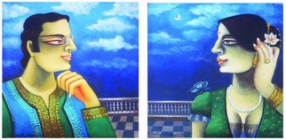 Gautam Mukherjee; Couple 5, 2023, Original Painting Acrylic, 20 x 10 inches. Artwork description: 241 This painting is separate diptych...