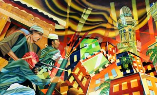 Geo Sipp; Firefight In The Casbah, 2014, Original Painting Oil, 72 x 44 inches. Artwork description: 241  Image depicts a firefight in the Casbah of Algiers.         ...